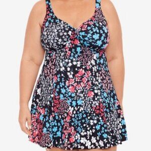 Swim Solutions Multi Color Floral Tummy Control Swimdress Swimsuit NEW!